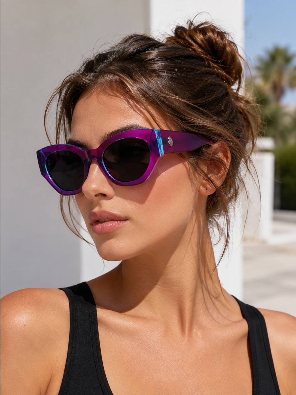 Kurt Geiger London Be Kind 52mm Transparent Purple Cat-Eye Sunglasses/Blue Accen
